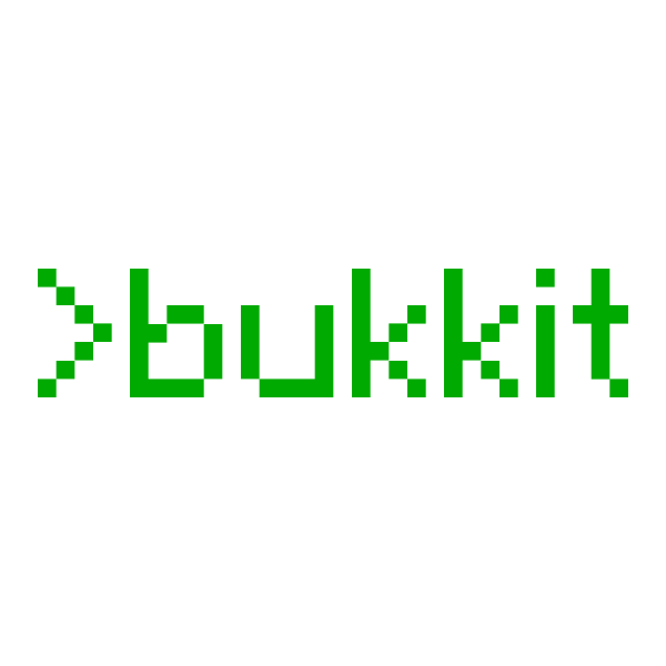The text ‘>bukkit’ in green Minecraft typeface